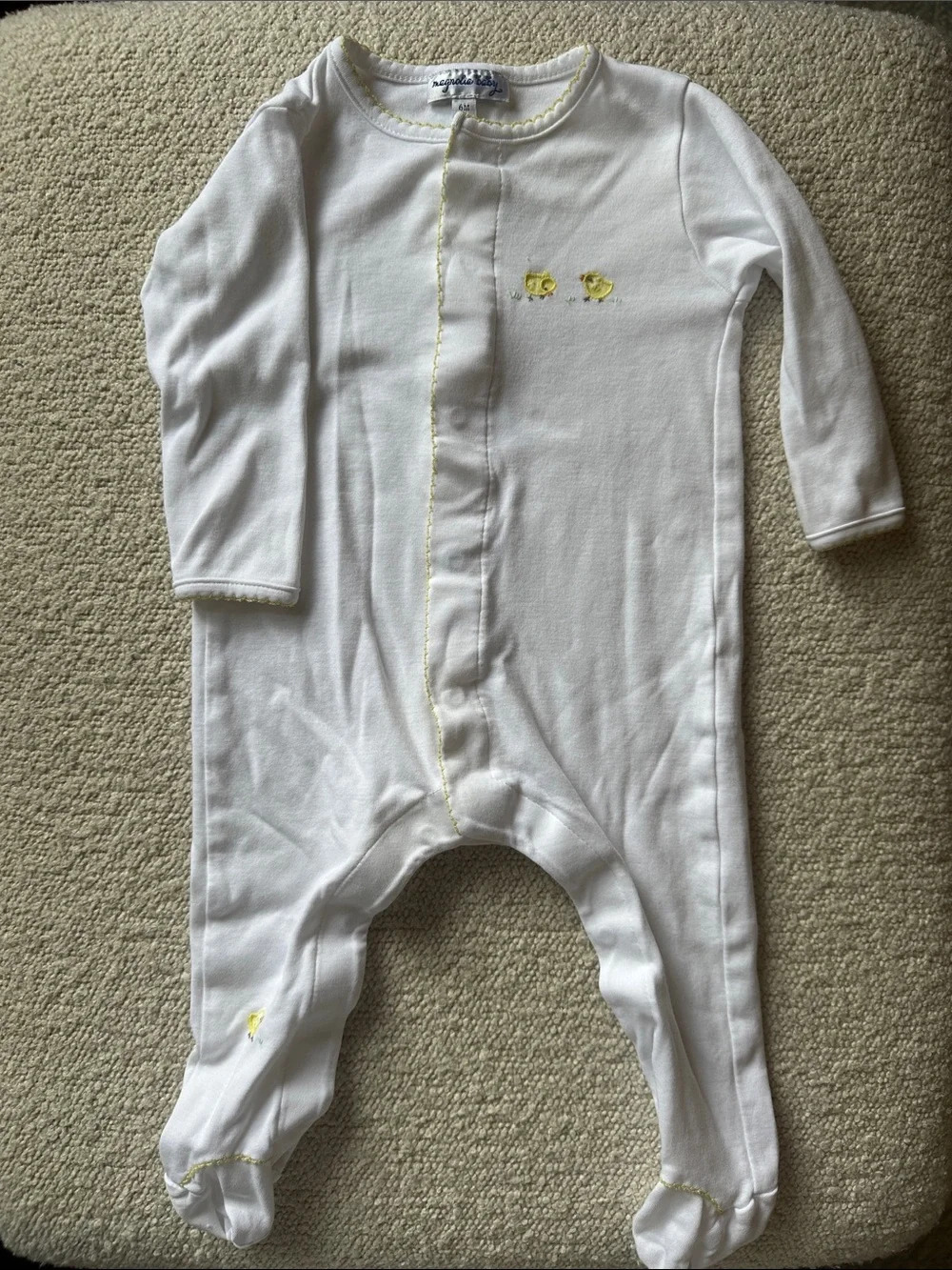 Magnolia Baby White Footie Baby One-Piece with Yellow Chick Accent